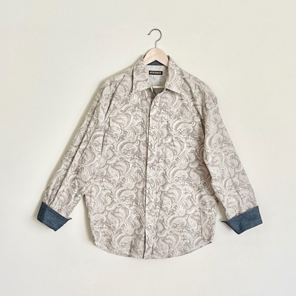 Stetson Paisley Smoke Pearl Snap Western Button Down Shirt Men’s size Large